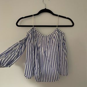 Blue and white striped off the shoulder top